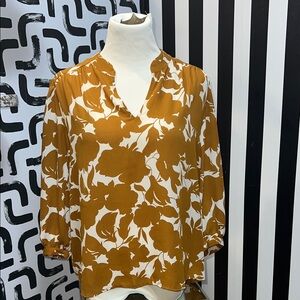 Ann Taylor Mustard and White Floral Blouse